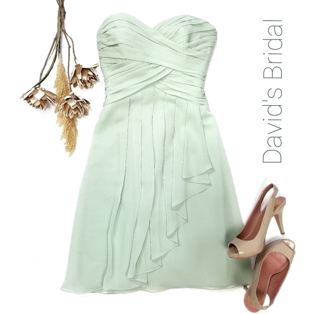 David's Bridal Crinkle Chiffon w/ Cascade Dress 2 - Picture 1 of 8